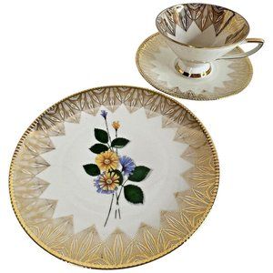 Winterling Bavaria Rosiau 3 Piece Set Trio Tea‎ Cup Saucer Plate Lunch Gold Trio